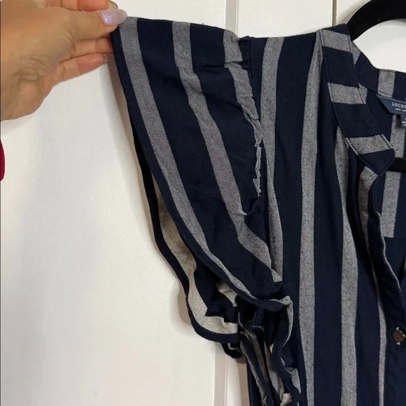 Lucky Brand - Small Striped Navy Dress - Ruffle Shoulder - button down - Picture 4 of 6